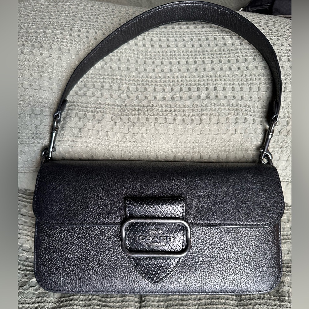 Coach Black Pebbled Leather Shoulder Bag with Buckle